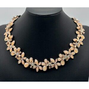 Vintage Anne Klien Rose Gold-Tone Rhinestone Flower Necklace Adjustable With Tag